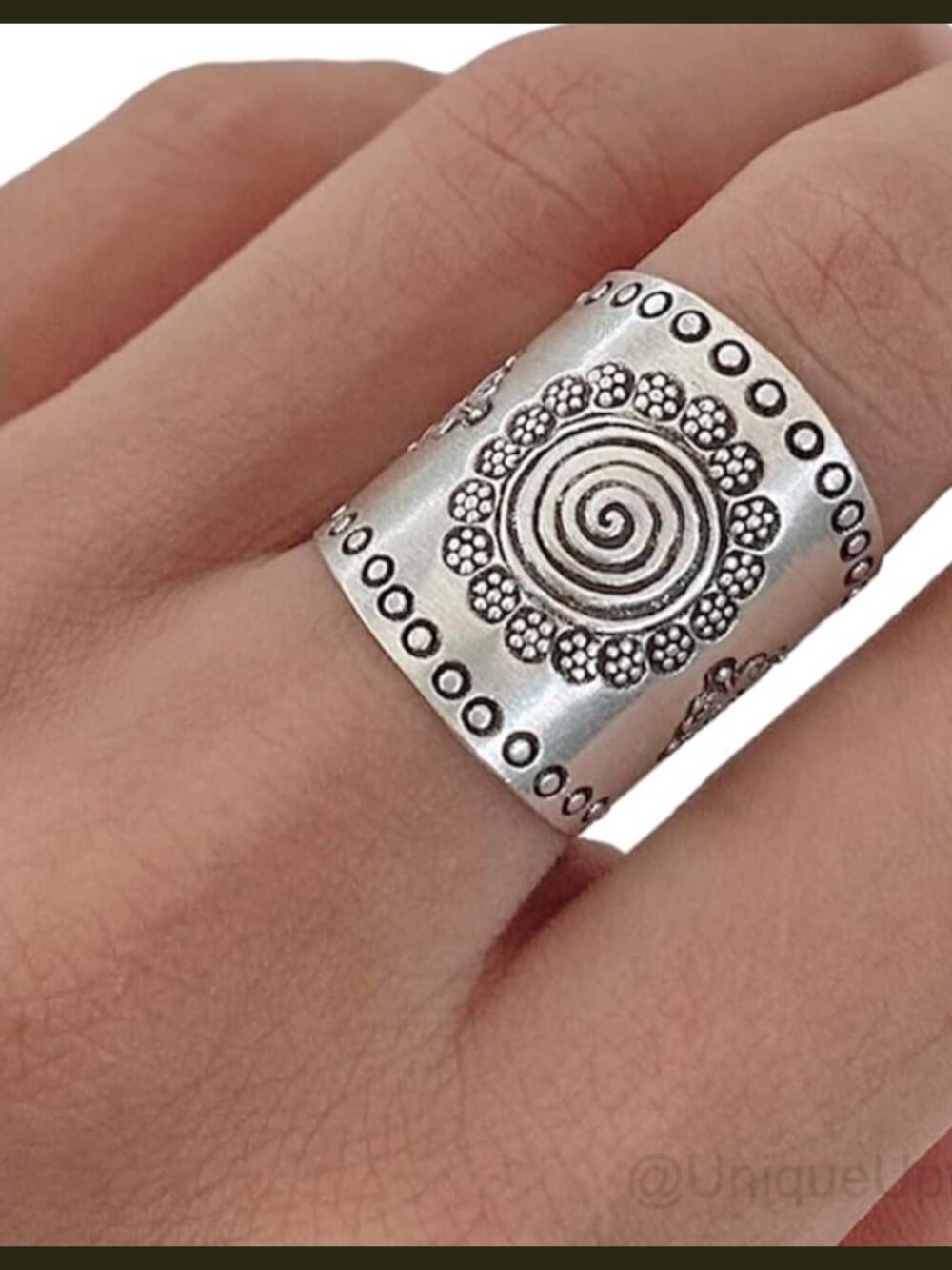 Handmade Sterling Silver Mandala Adjustable Ring Boho Statement Thumb Ring